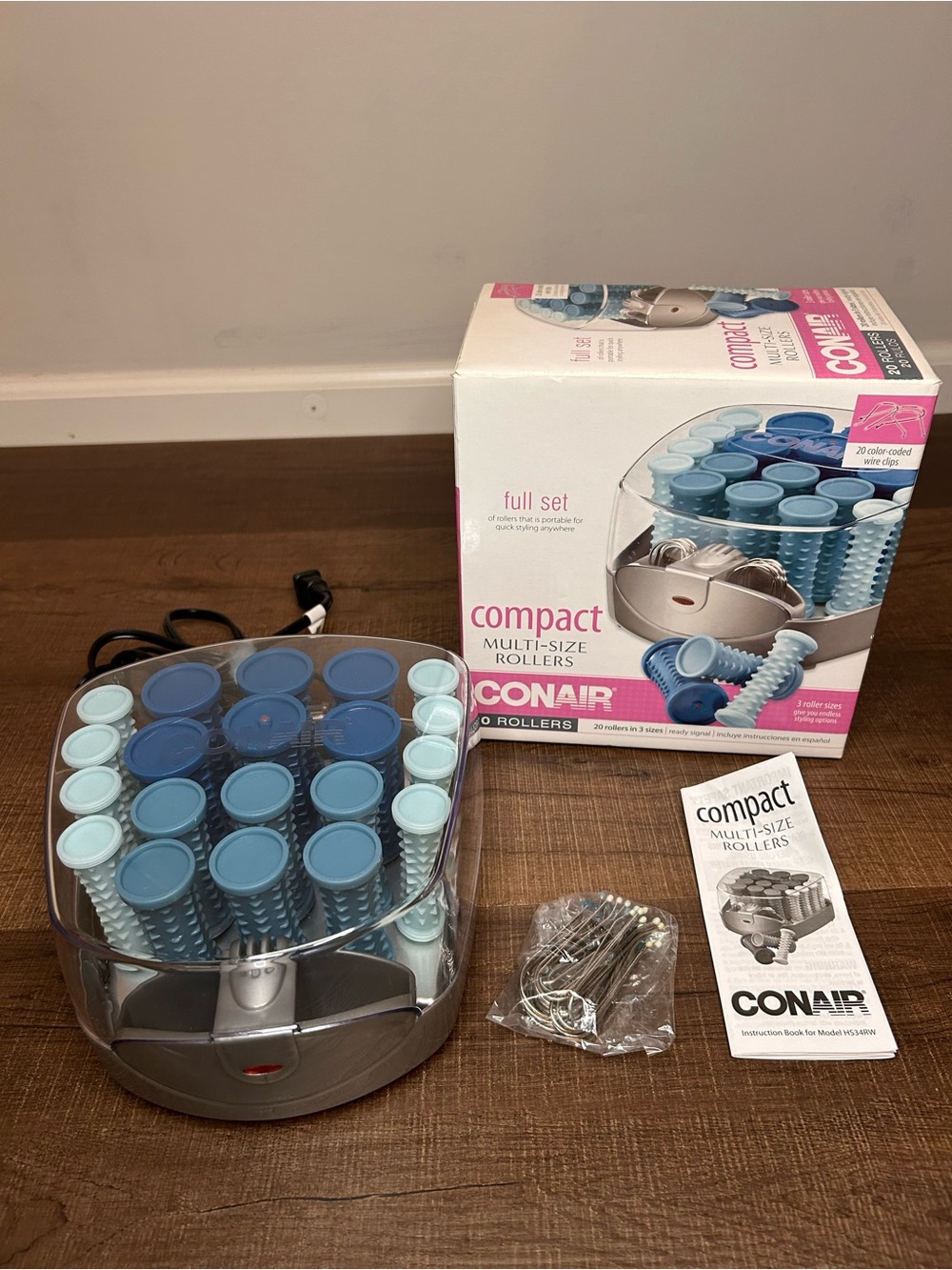 2010 Conair HS34RW Compact Multi-Size 20 Hot Rollers Blue New (Open Box) Tested